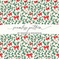 Coquette Christmas Digital Paper, Holly Bow Pattern, Seamless Festive Design, Holiday Scrapbook Paper, Winter Background, Digital Download - Moore and Mountain