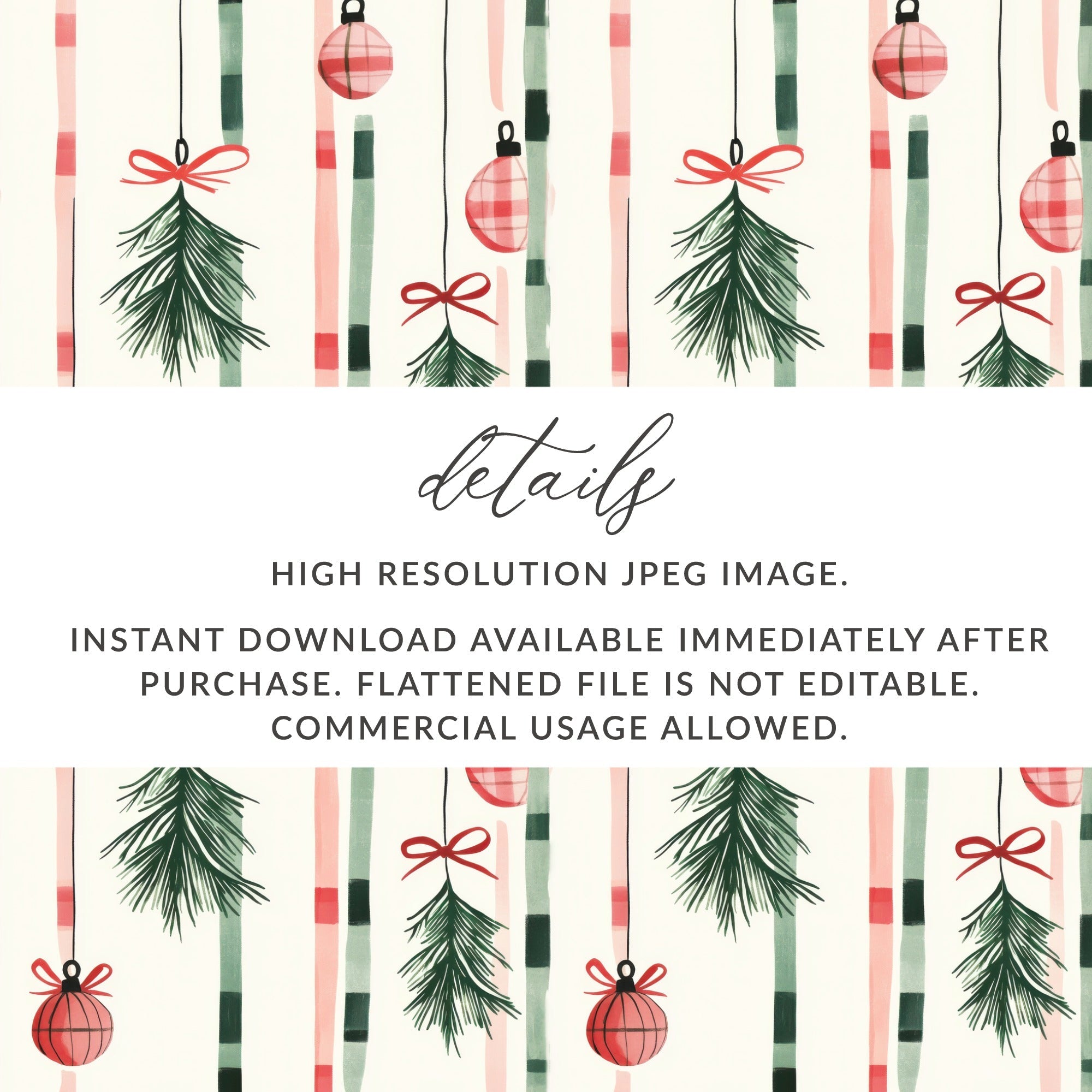 Coquette Christmas Tree Ornaments Digital Download | Holiday Striped Background | Festive Home Decor Printable - Moore and Mountain