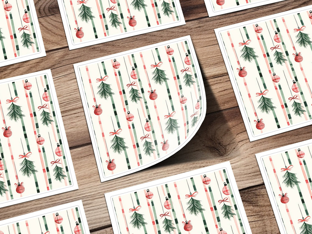 Coquette Christmas Tree Ornaments Digital Download | Holiday Striped Background | Festive Home Decor Printable - Moore and Mountain