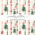 Coquette Christmas Tree Ornaments Digital Download | Holiday Striped Background | Festive Home Decor Printable - Moore and Mountain