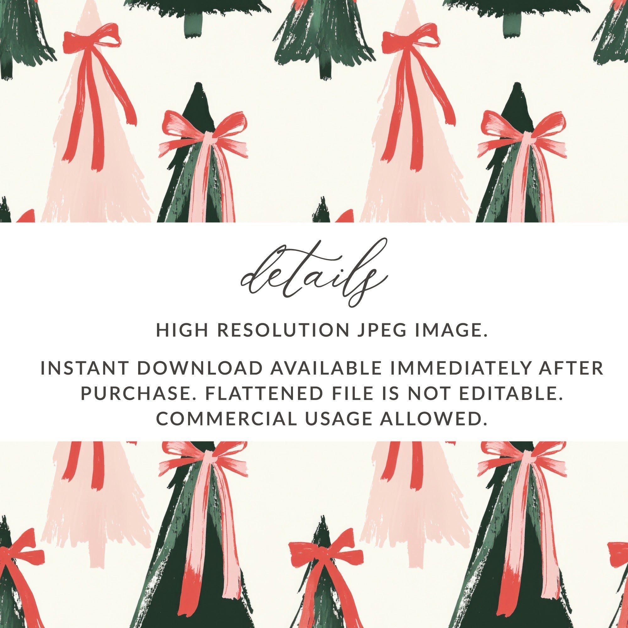 Coquette Christmas Tree Seamless Pattern Digital Paper, Holiday Digital Download, Red Bow Trees, Festive Background, Xmas Scrapbook Paper - Moore and Mountain
