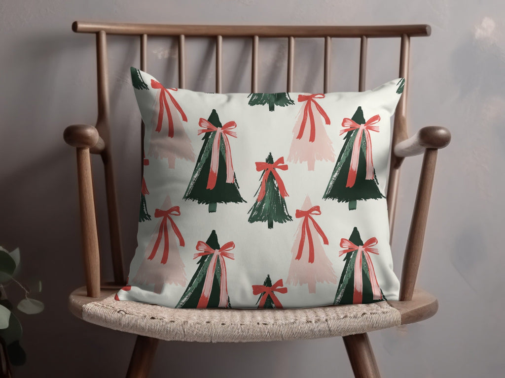 Coquette Christmas Tree Seamless Pattern Digital Paper, Holiday Digital Download, Red Bow Trees, Festive Background, Xmas Scrapbook Paper - Moore and Mountain