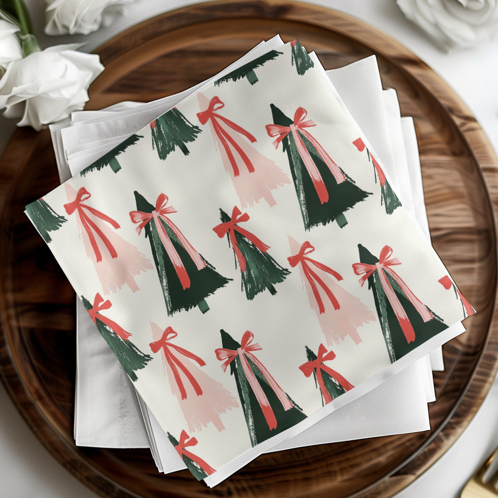 Coquette Christmas Tree Seamless Pattern Digital Paper, Holiday Digital Download, Red Bow Trees, Festive Background, Xmas Scrapbook Paper - Moore and Mountain