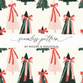 Coquette Christmas Tree Seamless Pattern Digital Paper, Holiday Digital Download, Red Bow Trees, Festive Background, Xmas Scrapbook Paper - Moore and Mountain