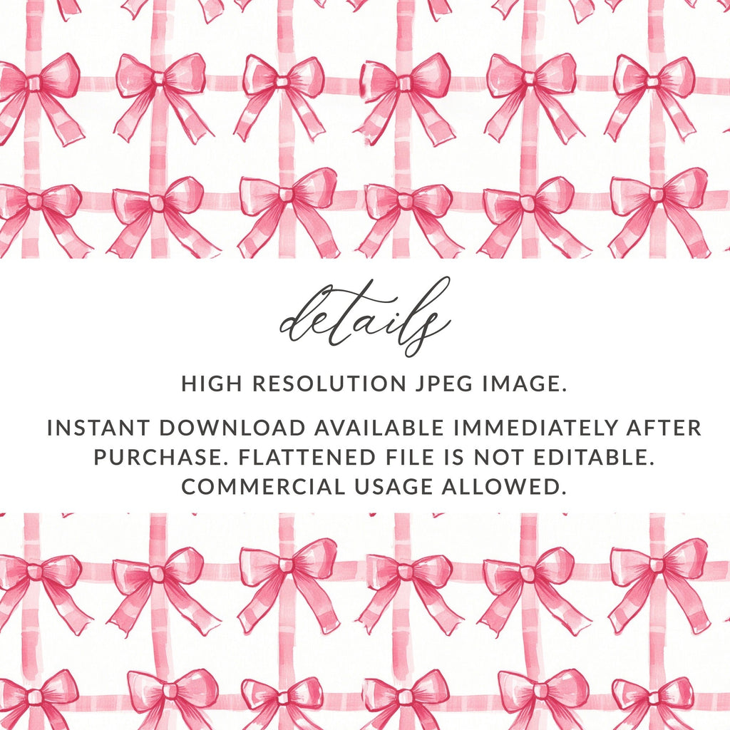 Pink Bows Seamless Pattern Digital Paper, Scrapbook Paper, Watercolor Plaid, Fabric Design, Festive Pattern, Digital Download - Moore and Mountain