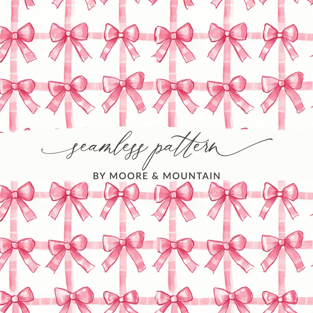 Pink Bows Seamless Pattern Digital Paper, Scrapbook Paper, Watercolor Plaid, Fabric Design, Festive Pattern, Digital Download - Moore and Mountain