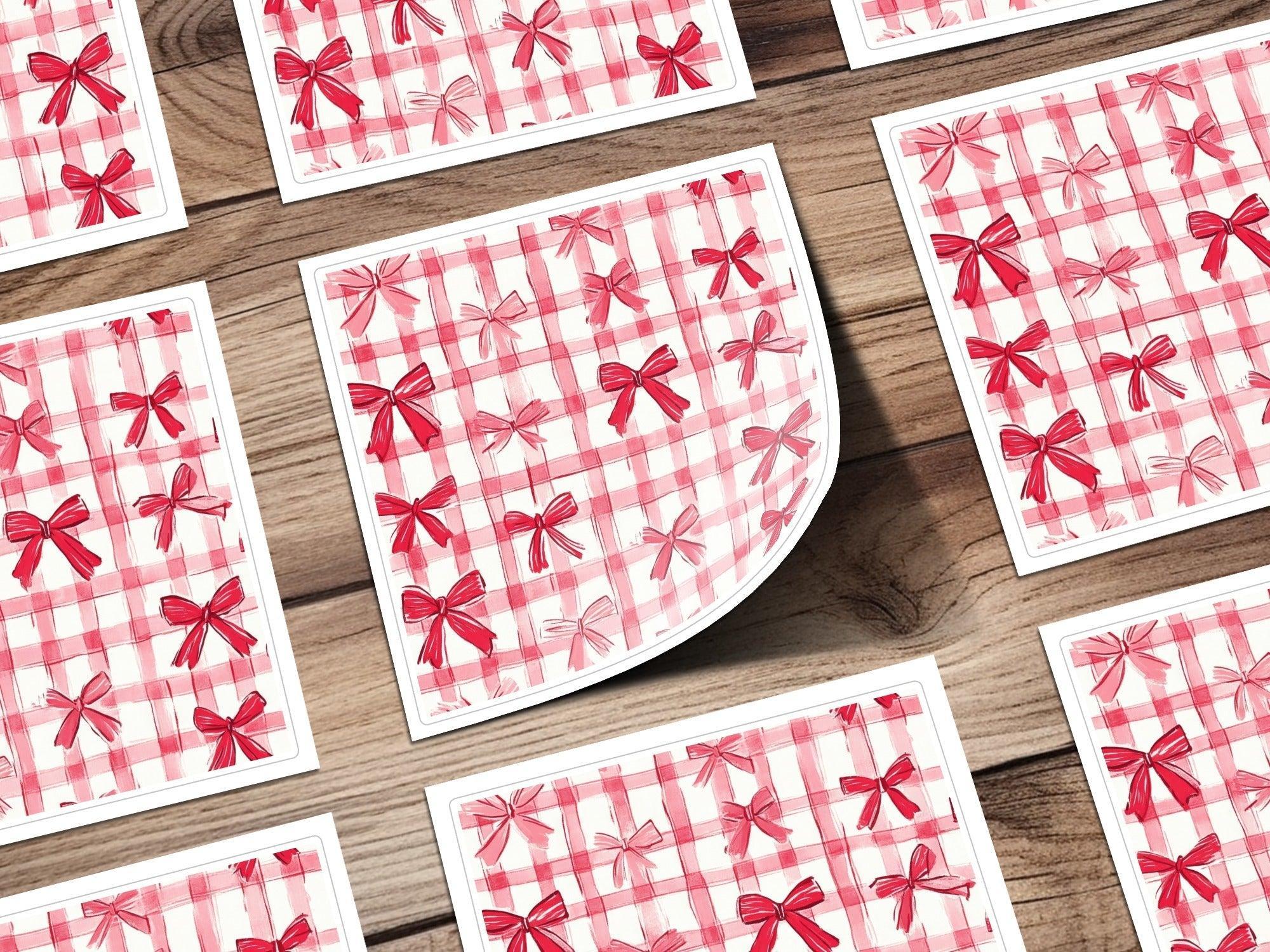 Red Gingham Bows, Digital Paper, Seamless Pattern, Plaid Texture, Fabric Design, Scrapbooking Paper, Commercial Use, Two Scales - Moore and Mountain