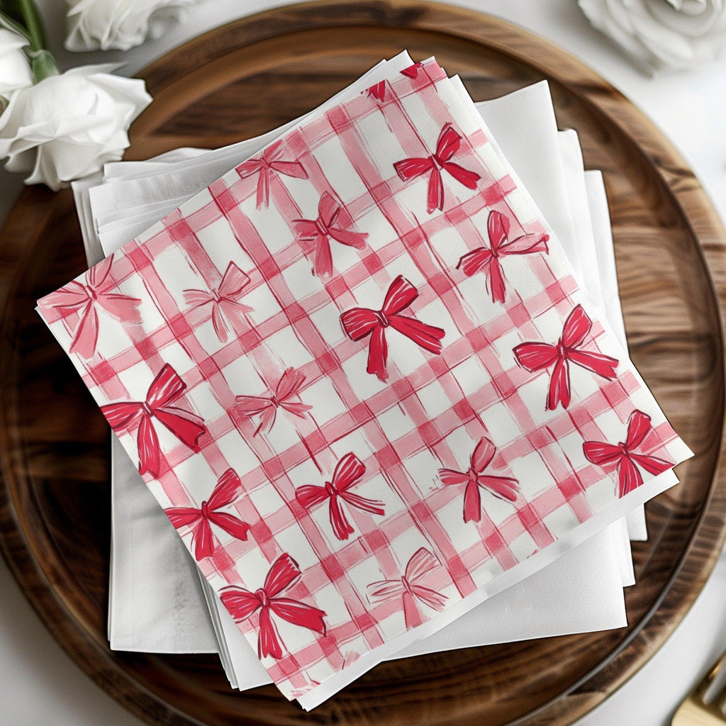 Red Gingham Bows, Digital Paper, Seamless Pattern, Plaid Texture, Fabric Design, Scrapbooking Paper, Commercial Use, Two Scales - Moore and Mountain