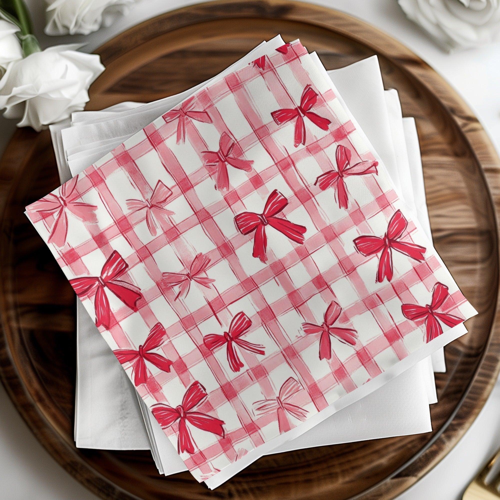 Red Gingham Bows, Digital Paper, Seamless Pattern, Plaid Texture, Fabric Design, Scrapbooking Paper, Commercial Use, Two Scales - Moore and Mountain