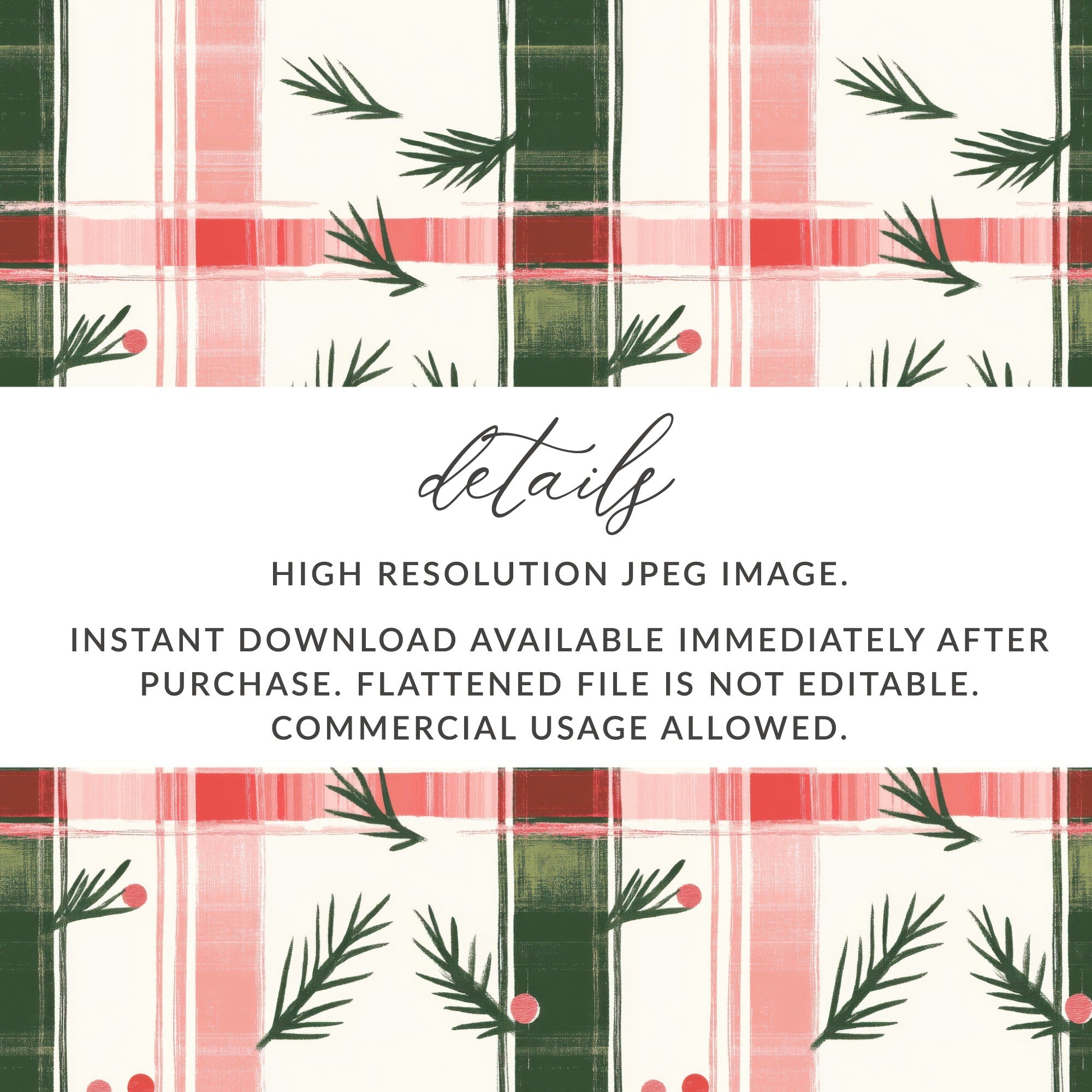 Coquette Red and Green Checks with Leaves and Dots | Digital Download | Festive Pattern - Moore and Mountain