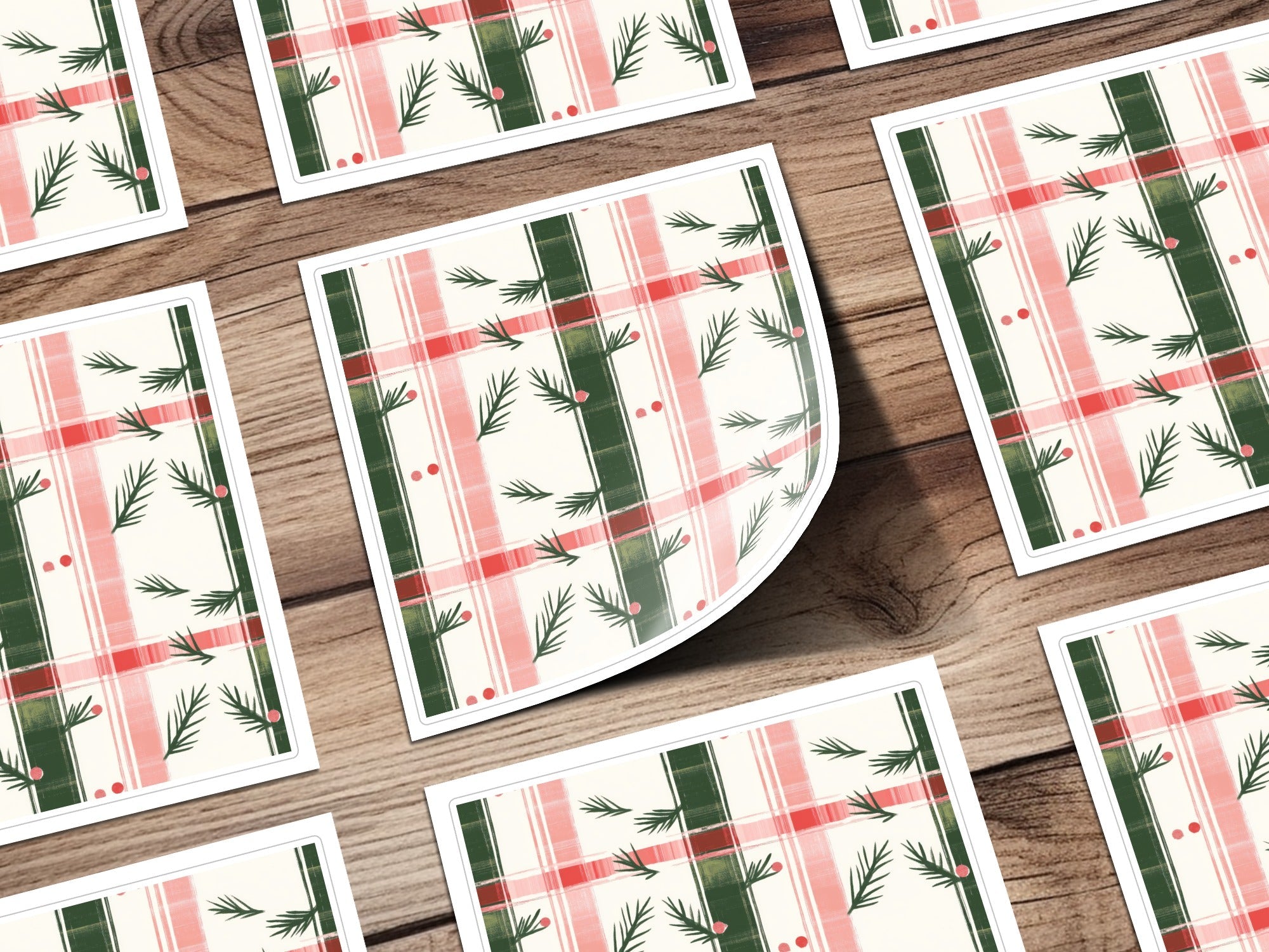 Coquette Red and Green Checks with Leaves and Dots | Digital Download | Festive Pattern - Moore and Mountain