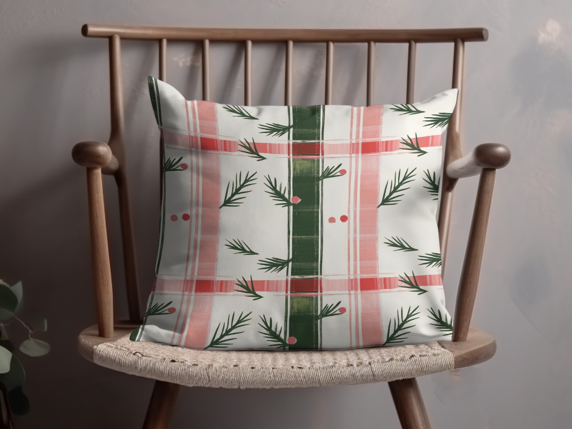 Coquette Red and Green Checks with Leaves and Dots | Digital Download | Festive Pattern - Moore and Mountain