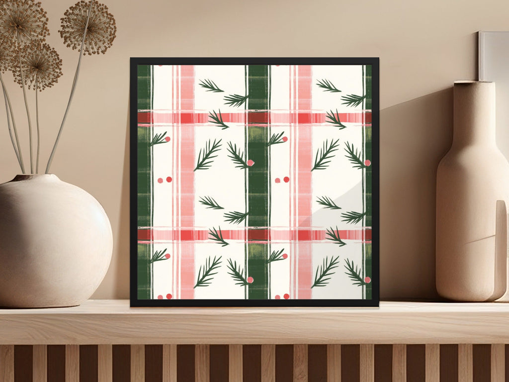 Coquette Red and Green Checks with Leaves and Dots | Digital Download | Festive Pattern - Moore and Mountain
