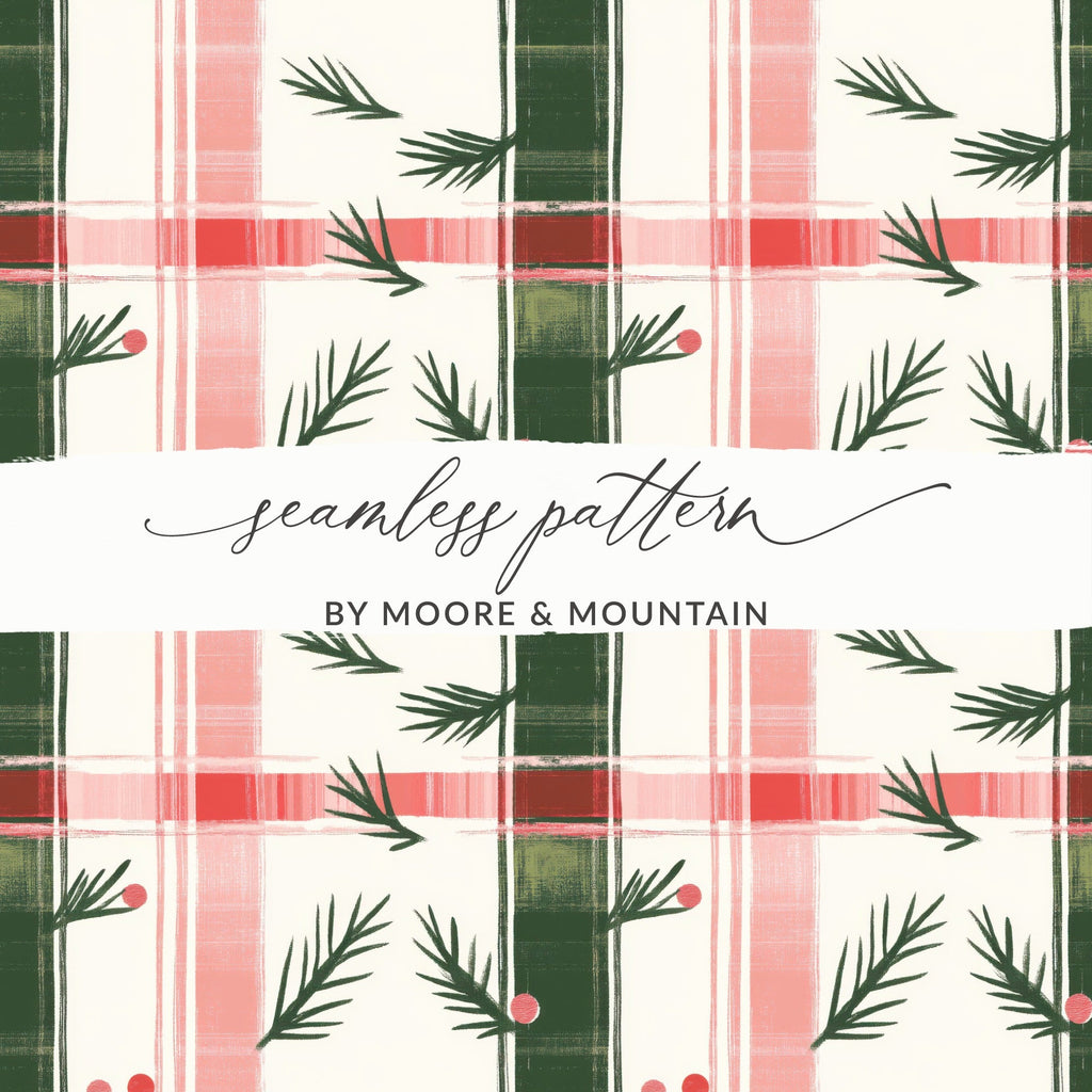 Coquette Red and Green Checks with Leaves and Dots | Digital Download | Festive Pattern - Moore and Mountain