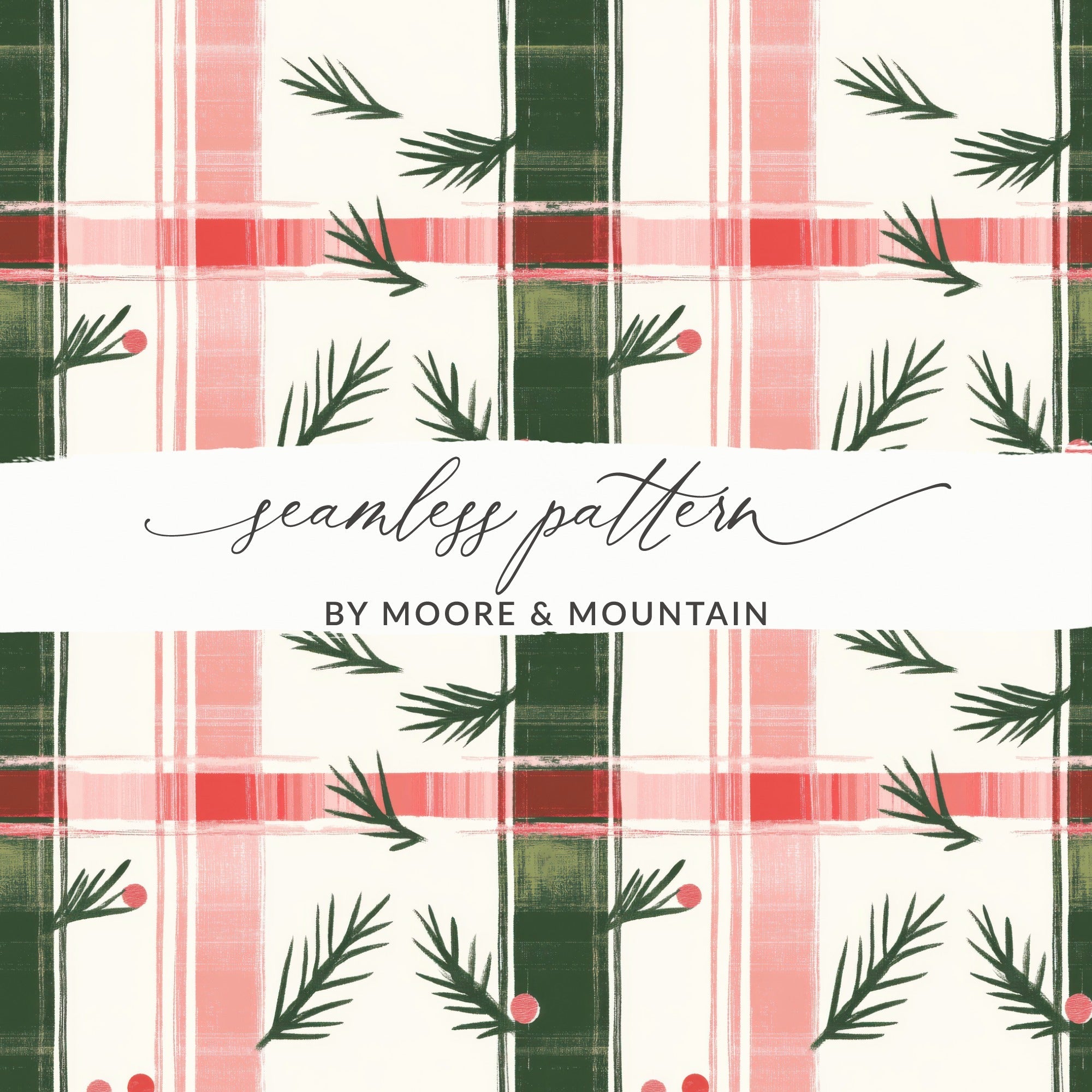 Coquette Red and Green Checks with Leaves and Dots | Digital Download | Festive Pattern - Moore and Mountain