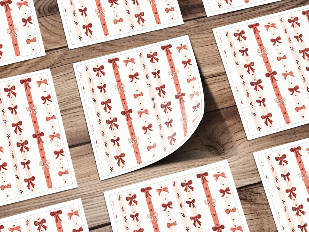 Coquette Red and Pink Bows Ribbons Hearts Stripes Seamless Pattern Texture Digital - Moore and Mountain