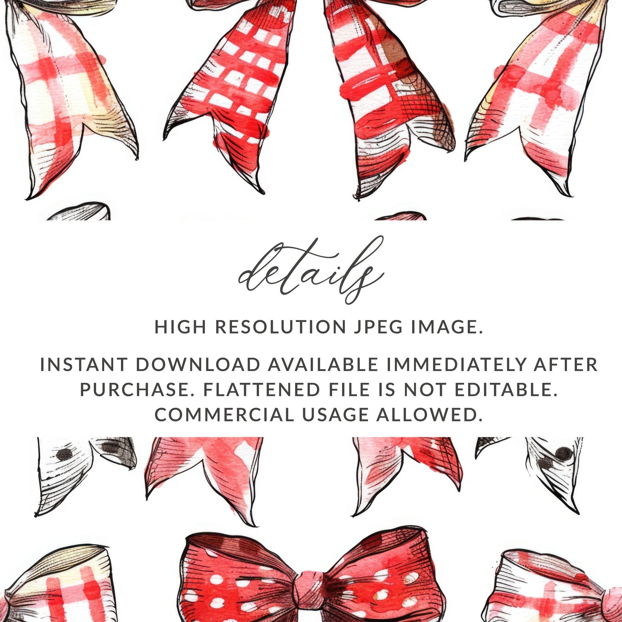Watercolor Bows Digital Paper, Seamless Bow Pattern, Red Black Bows Fabric Design, Girly Bows Scrapbook Paper, Printable Bows, Digital - Moore and Mountain