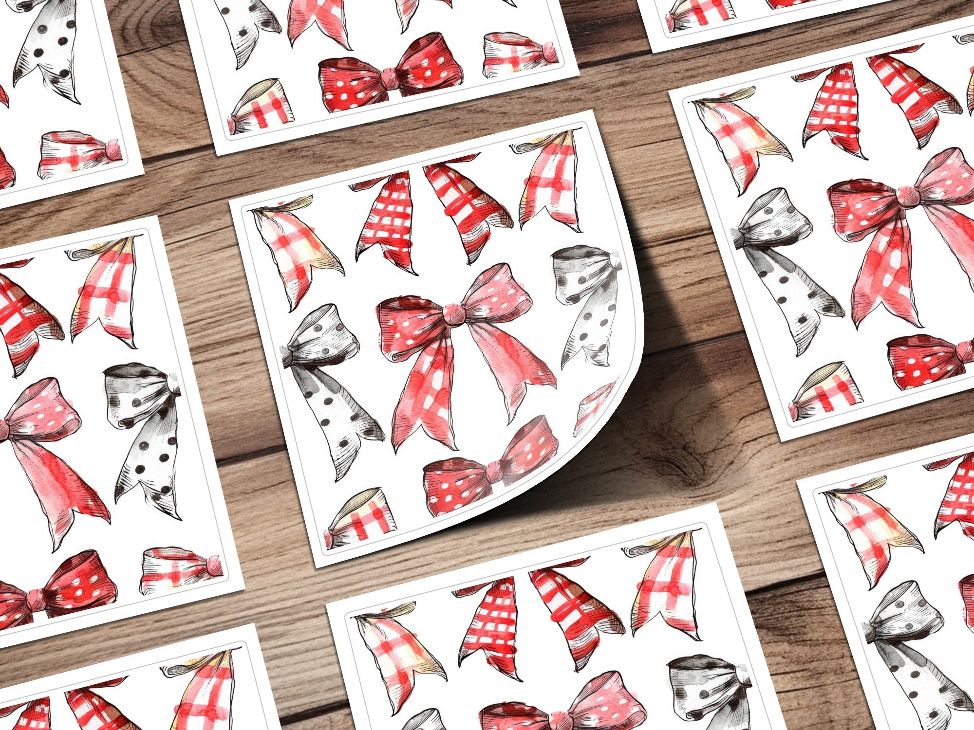 Watercolor Bows Digital Paper, Seamless Bow Pattern, Red Black Bows Fabric Design, Girly Bows Scrapbook Paper, Printable Bows, Digital - Moore and Mountain