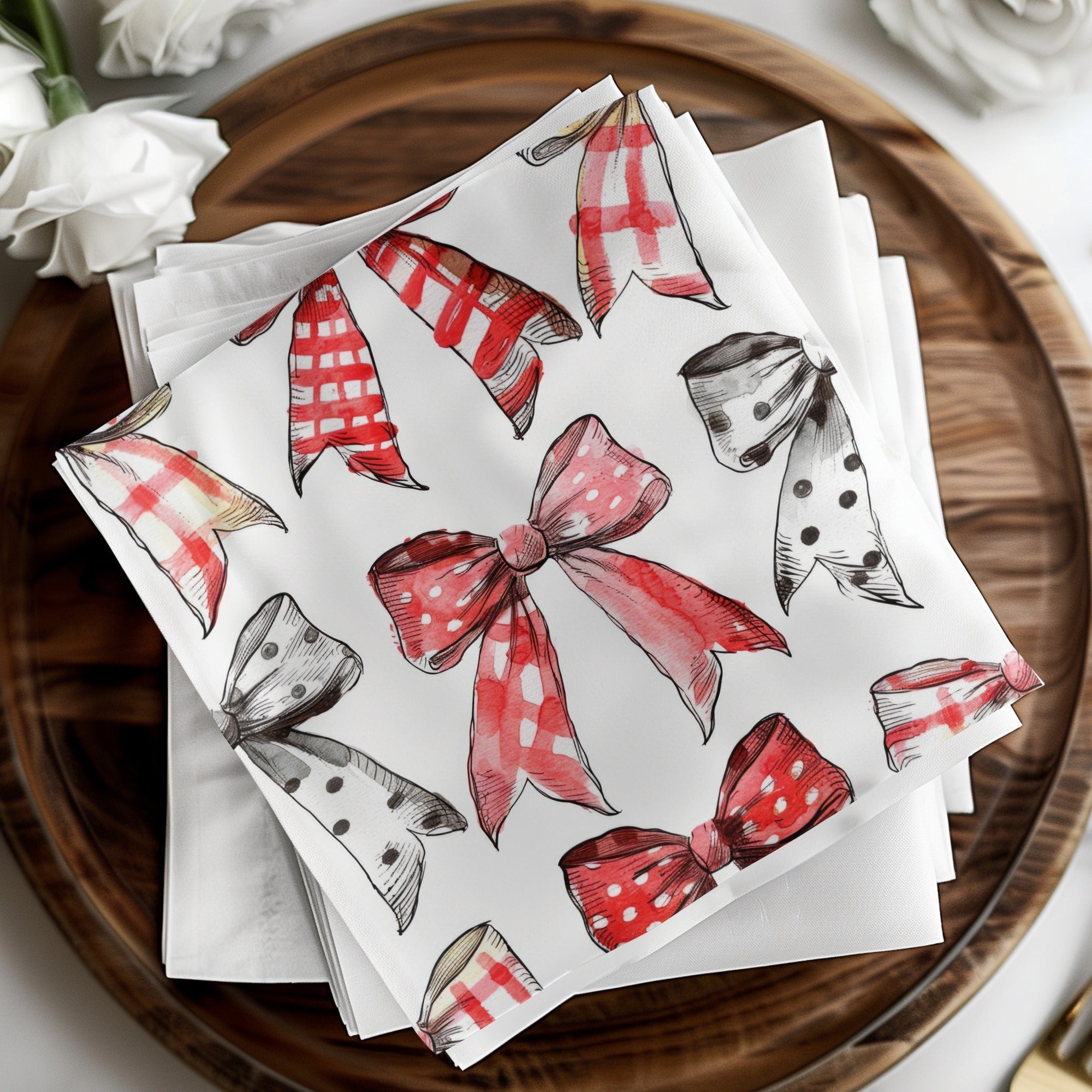 Watercolor Bows Digital Paper, Seamless Bow Pattern, Red Black Bows Fabric Design, Girly Bows Scrapbook Paper, Printable Bows, Digital - Moore and Mountain