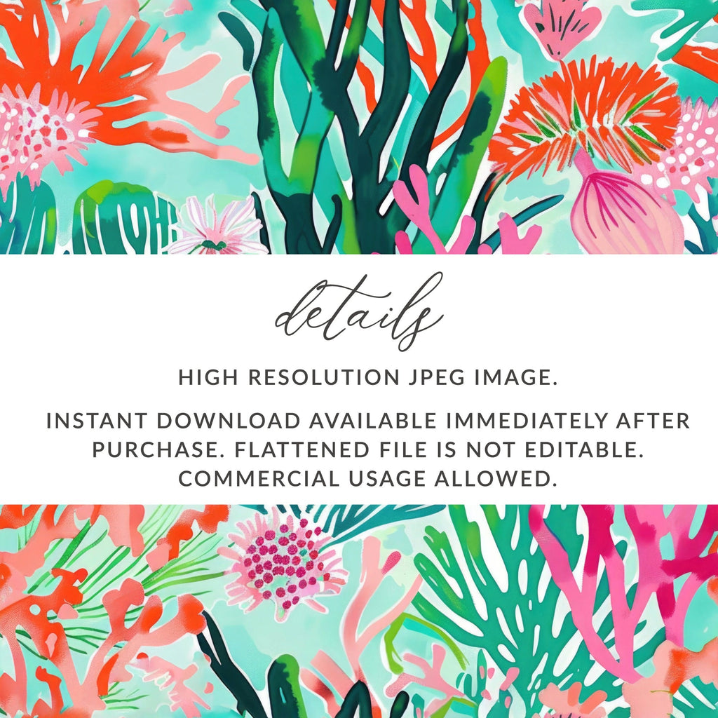 Coral Reef Digital Paper, Pink, Orange and Green Seaweed Pattern, Abstract Summer Background, Vibrant Underwater Print, Digital Download - Moore and Mountain