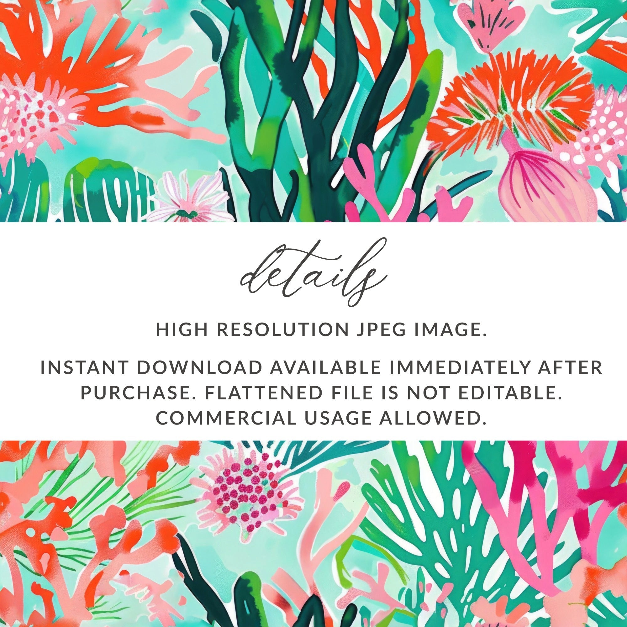 Coral Reef Digital Paper, Pink, Orange and Green Seaweed Pattern, Abstract Summer Background, Vibrant Underwater Print, Digital Download - Moore and Mountain