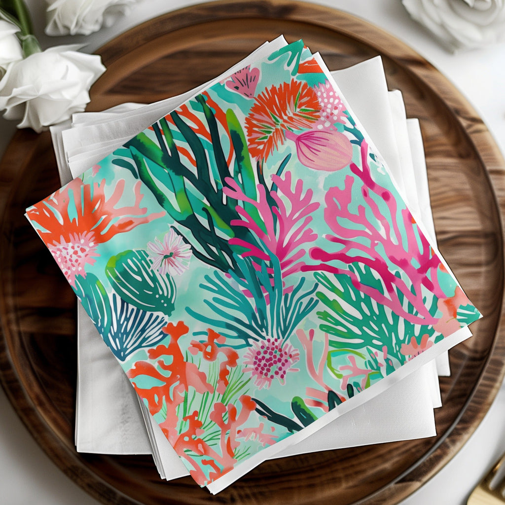 Coral Reef Digital Paper, Pink, Orange and Green Seaweed Pattern, Abstract Summer Background, Vibrant Underwater Print, Digital Download - Moore and Mountain