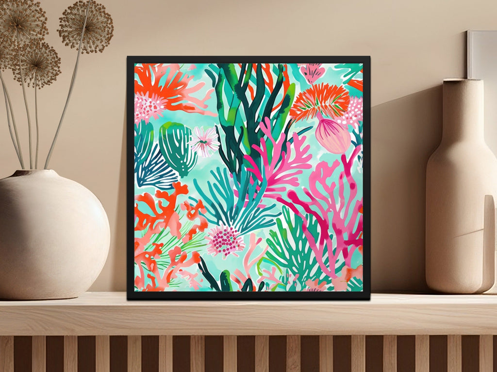 Coral Reef Digital Paper, Pink, Orange and Green Seaweed Pattern, Abstract Summer Background, Vibrant Underwater Print, Digital Download - Moore and Mountain