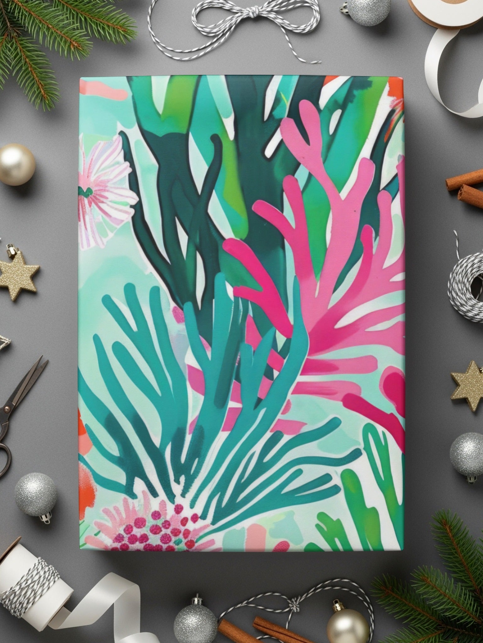 Coral Reef Digital Paper, Pink, Orange and Green Seaweed Pattern, Abstract Summer Background, Vibrant Underwater Print, Digital Download - Moore and Mountain