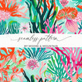 Coral Reef Digital Paper, Pink, Orange and Green Seaweed Pattern, Abstract Summer Background, Vibrant Underwater Print, Digital Download - Moore and Mountain
