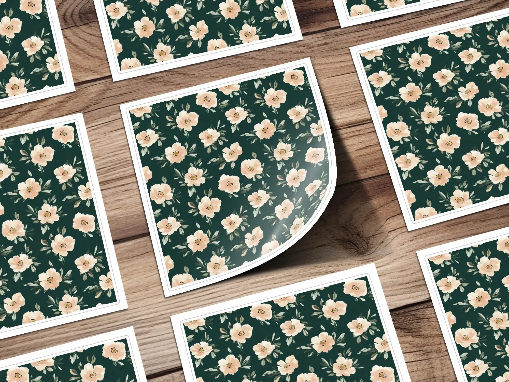 Coral and Green Dark Floral Seamless Pattern, Digital Paper, Green, Beige Flower Digital, Commercial Use Modern Floral Design - Moore and Mountain