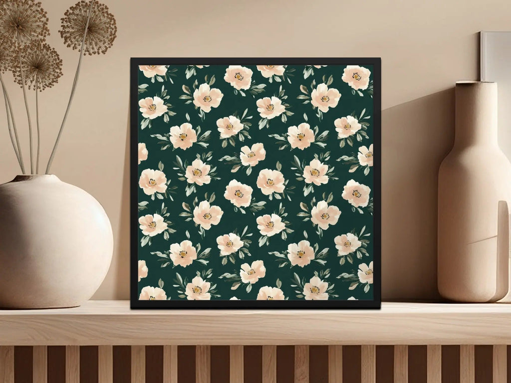 Coral and Green Dark Floral Seamless Pattern, Digital Paper, Green, Beige Flower Digital, Commercial Use Modern Floral Design - Moore and Mountain