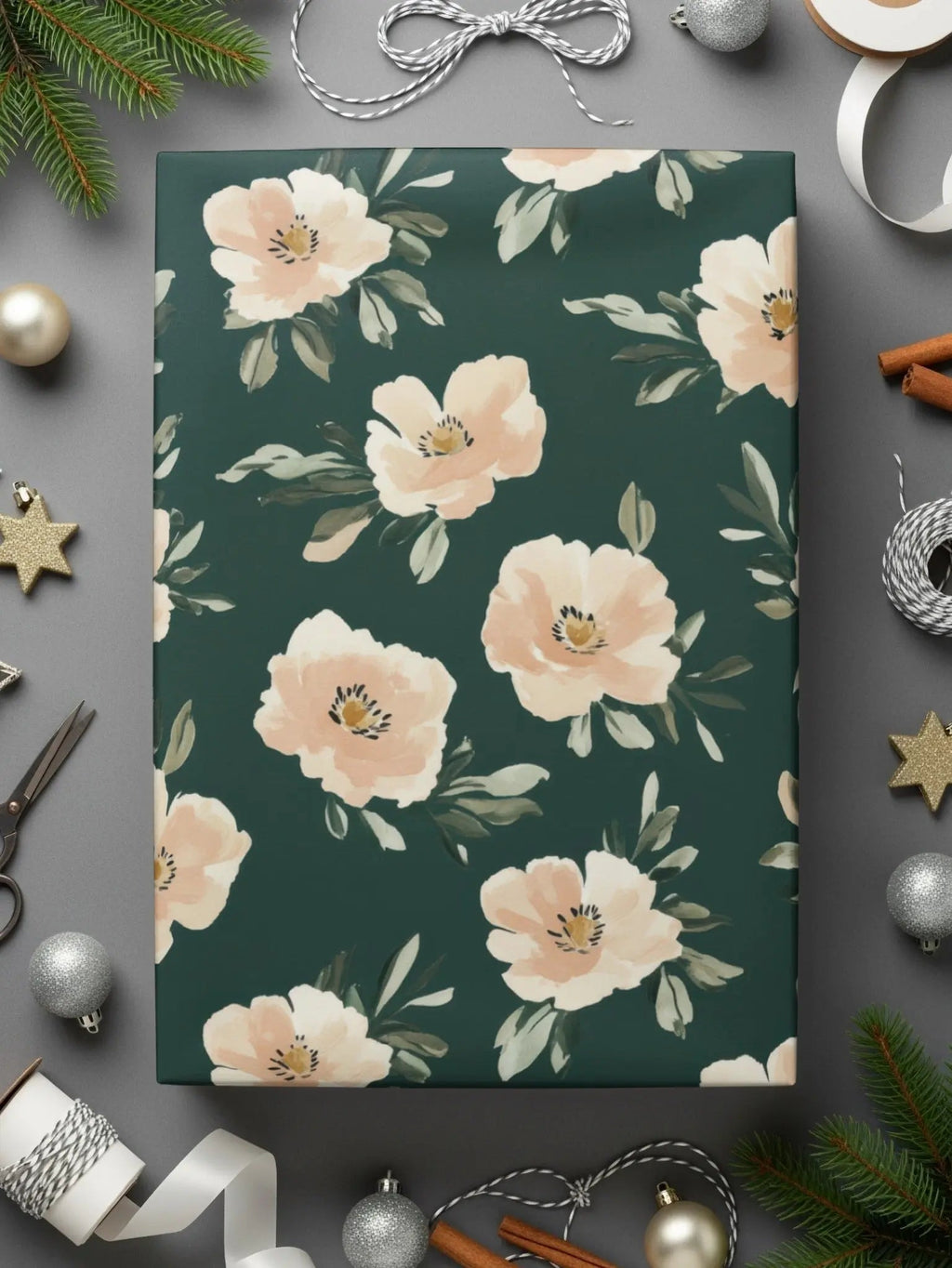 Coral and Green Dark Floral Seamless Pattern, Digital Paper, Green, Beige Flower Digital, Commercial Use Modern Floral Design - Moore and Mountain