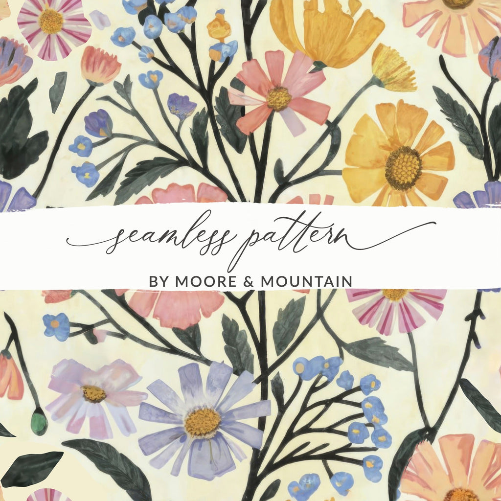 Cottageceore Seamless Floral Pattern Yellow Spring Flower Seamless Pattern - Moore and Mountain