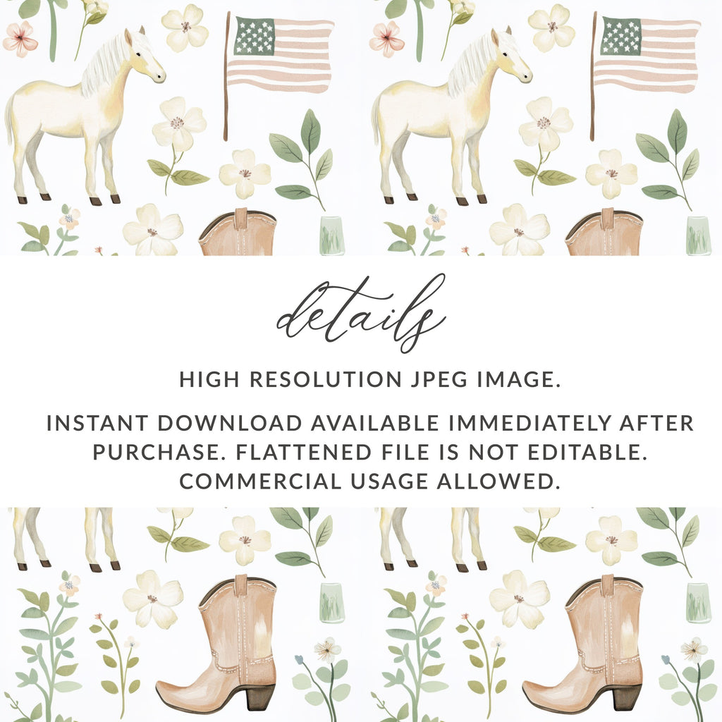 Watercolor Horse and Floral American Flag Design