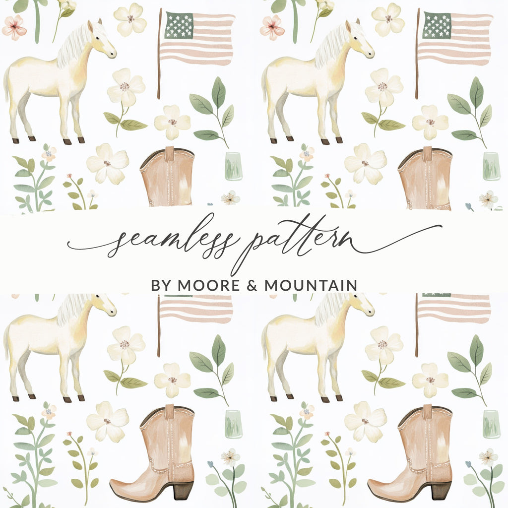 Rustic Floral Horse American Flag Seamless Design Pattern