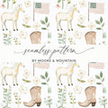 Rustic Floral Horse American Flag Seamless Design Pattern