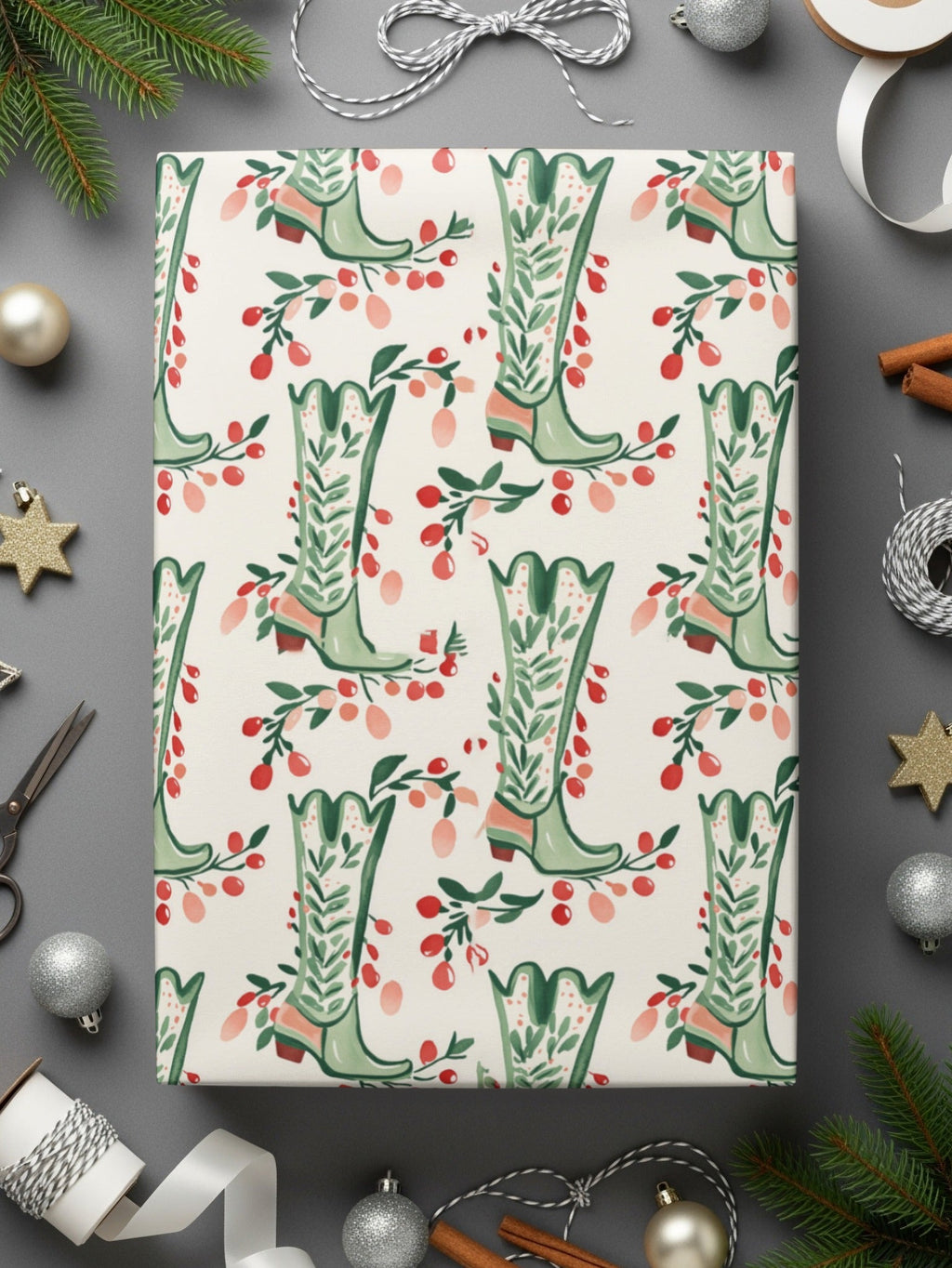 Cowboy Boot Digital Paper, Floral Boots Seamless Pattern, Western Style Digital Download, Digital Scrapbook Paper, Printable Fabric Design - Moore and Mountain