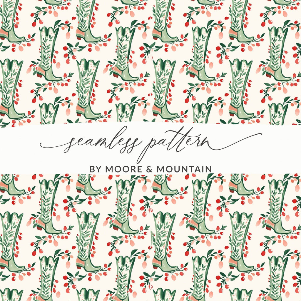 Cowboy Boot Digital Paper, Floral Boots Seamless Pattern, Western Style Digital Download, Digital Scrapbook Paper, Printable Fabric Design - Moore and Mountain