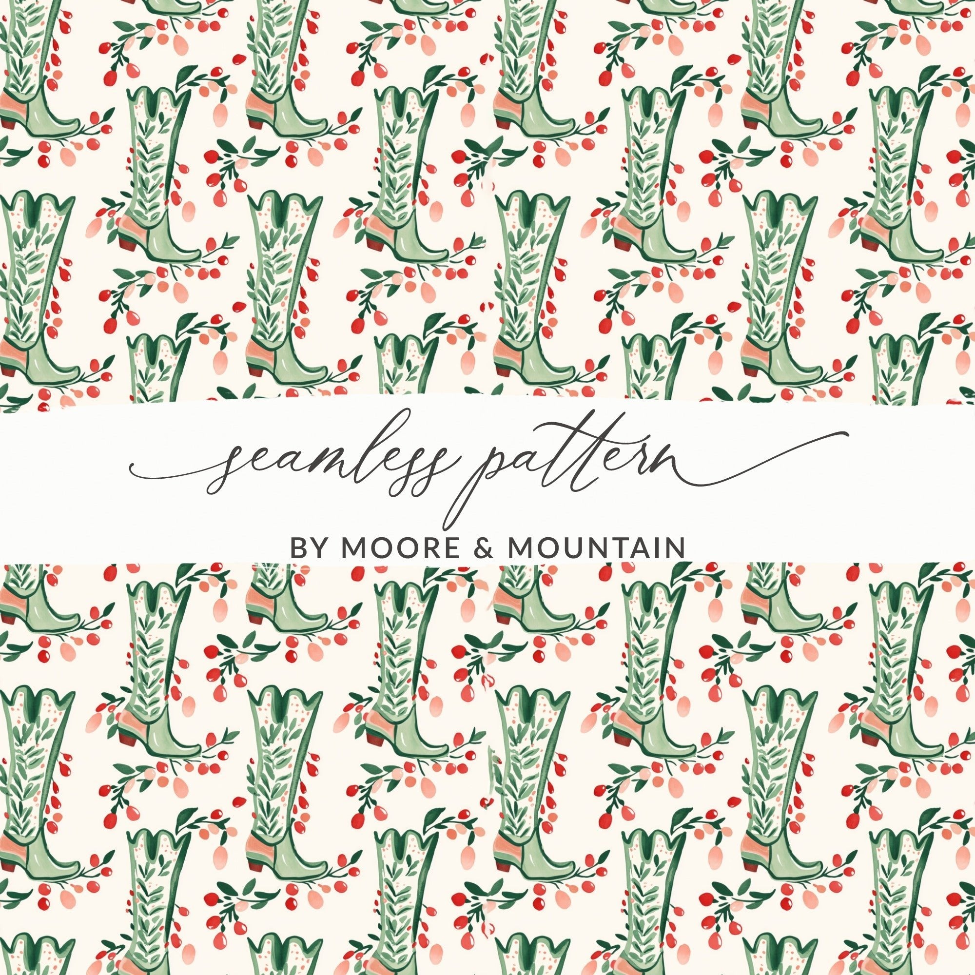 Cowboy Boot Digital Paper, Floral Boots Seamless Pattern, Western Style Digital Download, Digital Scrapbook Paper, Printable Fabric Design - Moore and Mountain