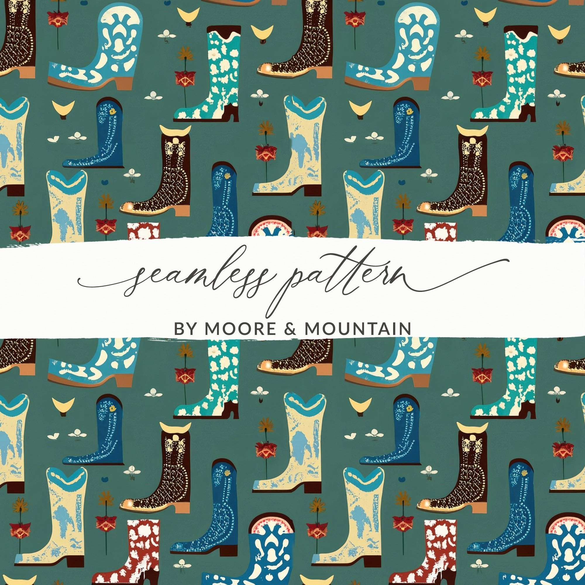 Cowboy Boots Pattern Digital Paper, Western Style Seamless Pattern for Fabric, Cute Boot Clip Art, Scrapbooking Paper, Digital Download - Moore and Mountain