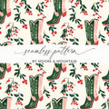 Cowboy Boots Seamless Digital Paper, Western Pattern Digital Download, Cherry Branches, Scrapbook Paper, Fabric Design, Commercial Use - Moore and Mountain