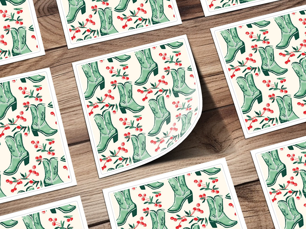 Cowboy Boots Seamless Pattern Digital, Watercolor Boots File, Trendy Western Print, Cherries JPEG Digital, 12x12 Inches - Moore and Mountain