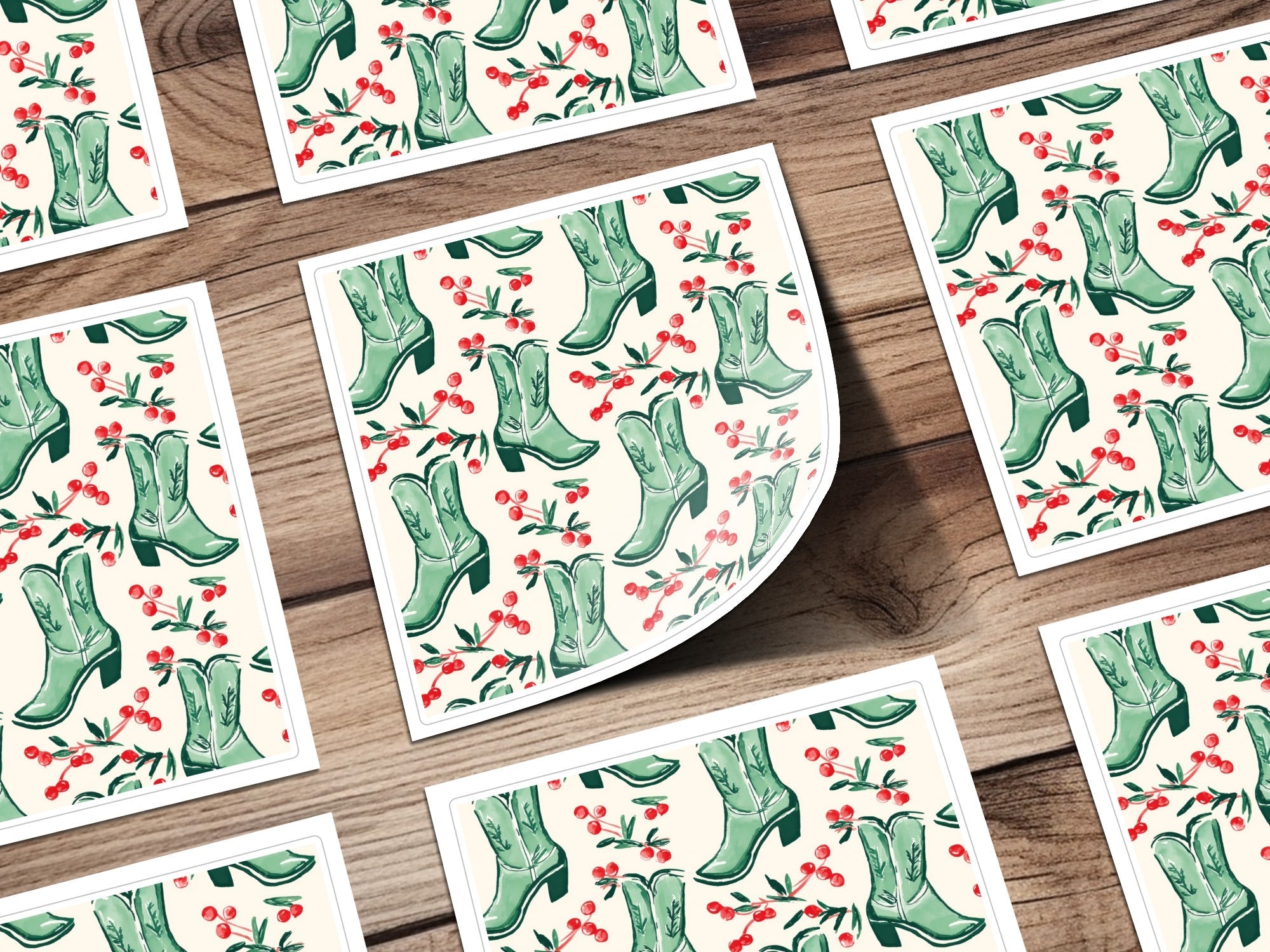 Cowboy Boots Seamless Pattern Digital, Watercolor Boots File, Trendy Western Print, Cherries JPEG Digital, 12x12 Inches - Moore and Mountain
