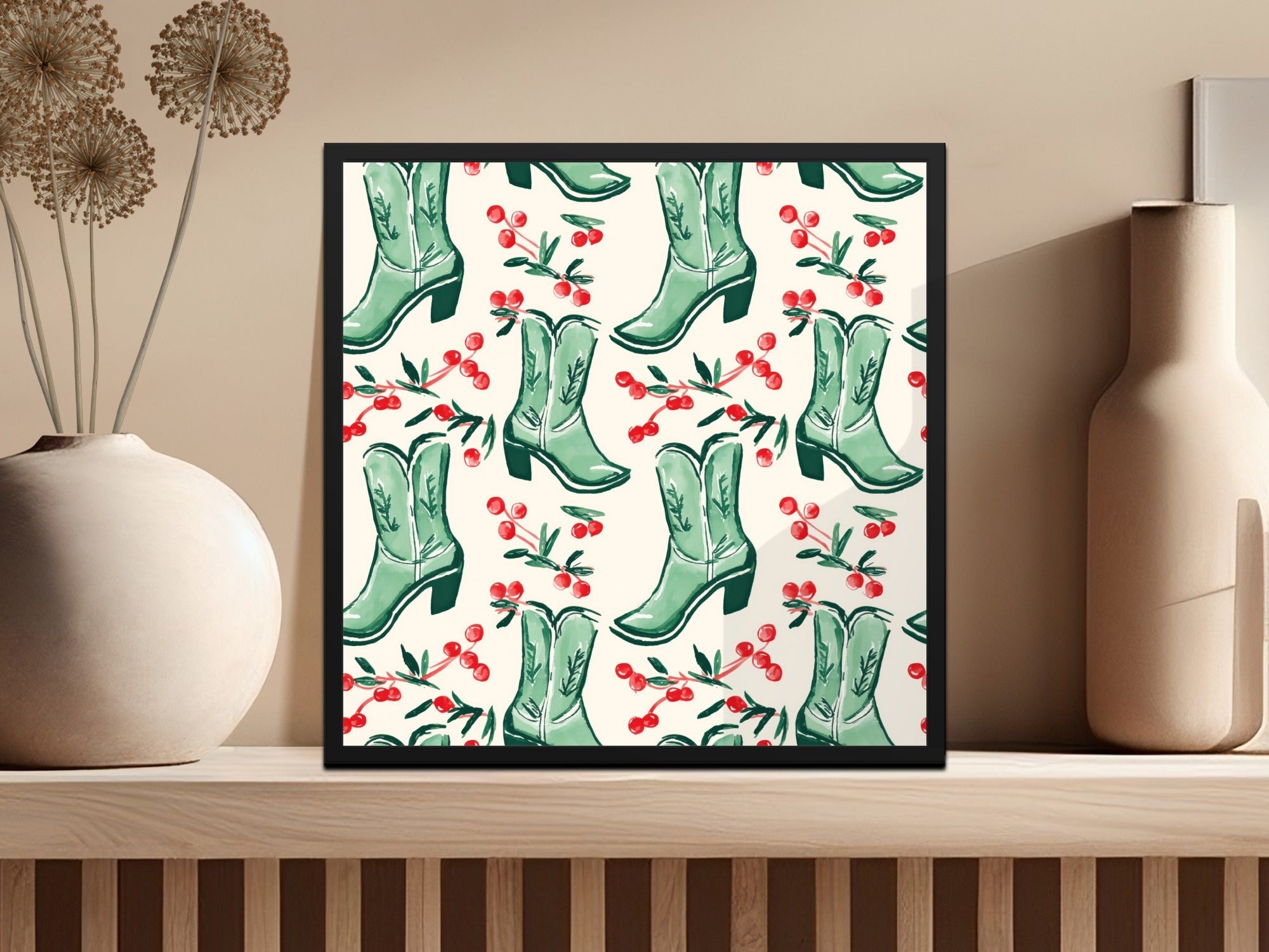 Cowboy Boots Seamless Pattern Digital, Watercolor Boots File, Trendy Western Print, Cherries JPEG Digital, 12x12 Inches - Moore and Mountain