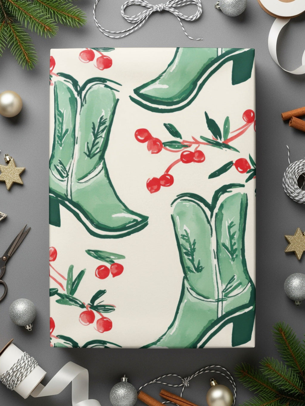 Cowboy Boots Seamless Pattern Digital, Watercolor Boots File, Trendy Western Print, Cherries JPEG Digital, 12x12 Inches - Moore and Mountain