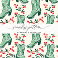 Cowboy Boots Seamless Pattern Digital, Watercolor Boots File, Trendy Western Print, Cherries JPEG Digital, 12x12 Inches - Moore and Mountain