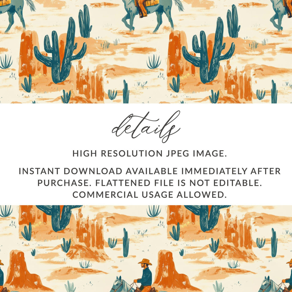 Cowboy Digital Paper, Western Seamless Pattern, Cactus Digital Download, Desert Repeat Pattern, Wild West Design, Digital Paper Pack - Moore and Mountain