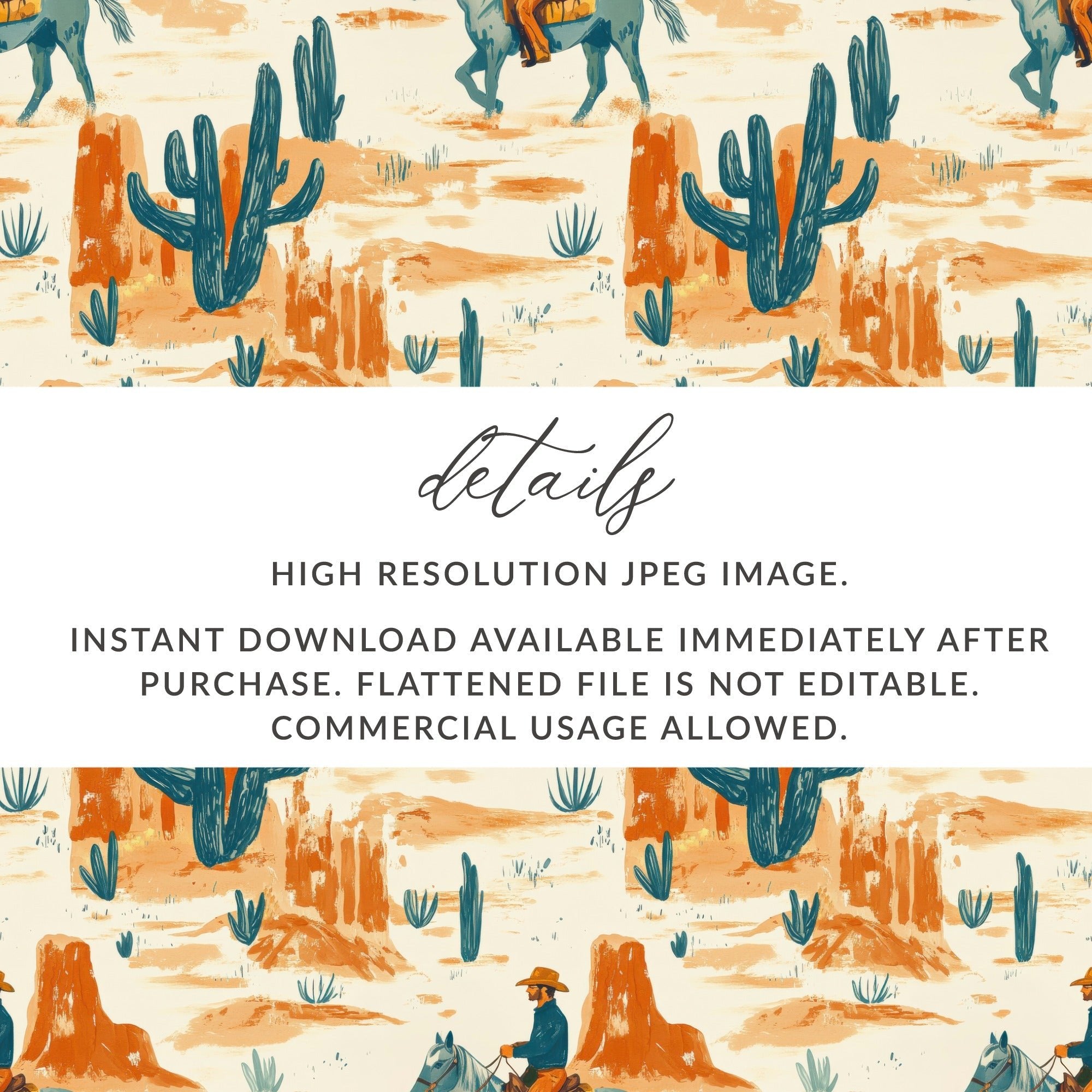 Cowboy Digital Paper, Western Seamless Pattern, Cactus Digital Download, Desert Repeat Pattern, Wild West Design, Digital Paper Pack - Moore and Mountain