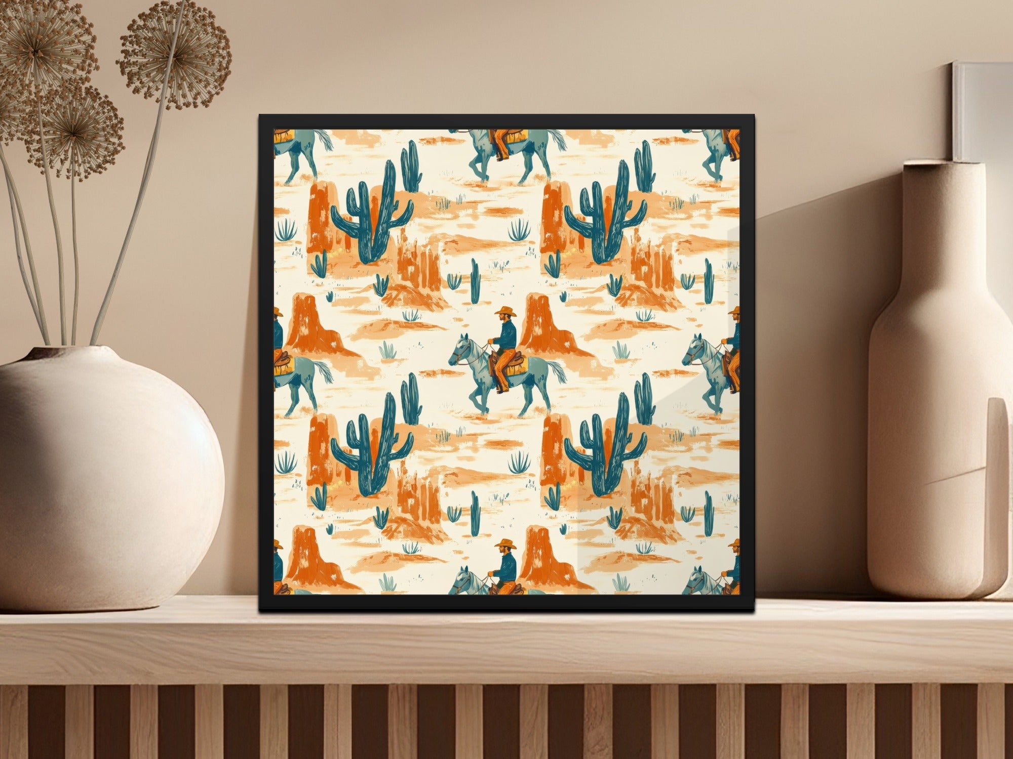 Cowboy Digital Paper, Western Seamless Pattern, Cactus Digital Download, Desert Repeat Pattern, Wild West Design, Digital Paper Pack - Moore and Mountain