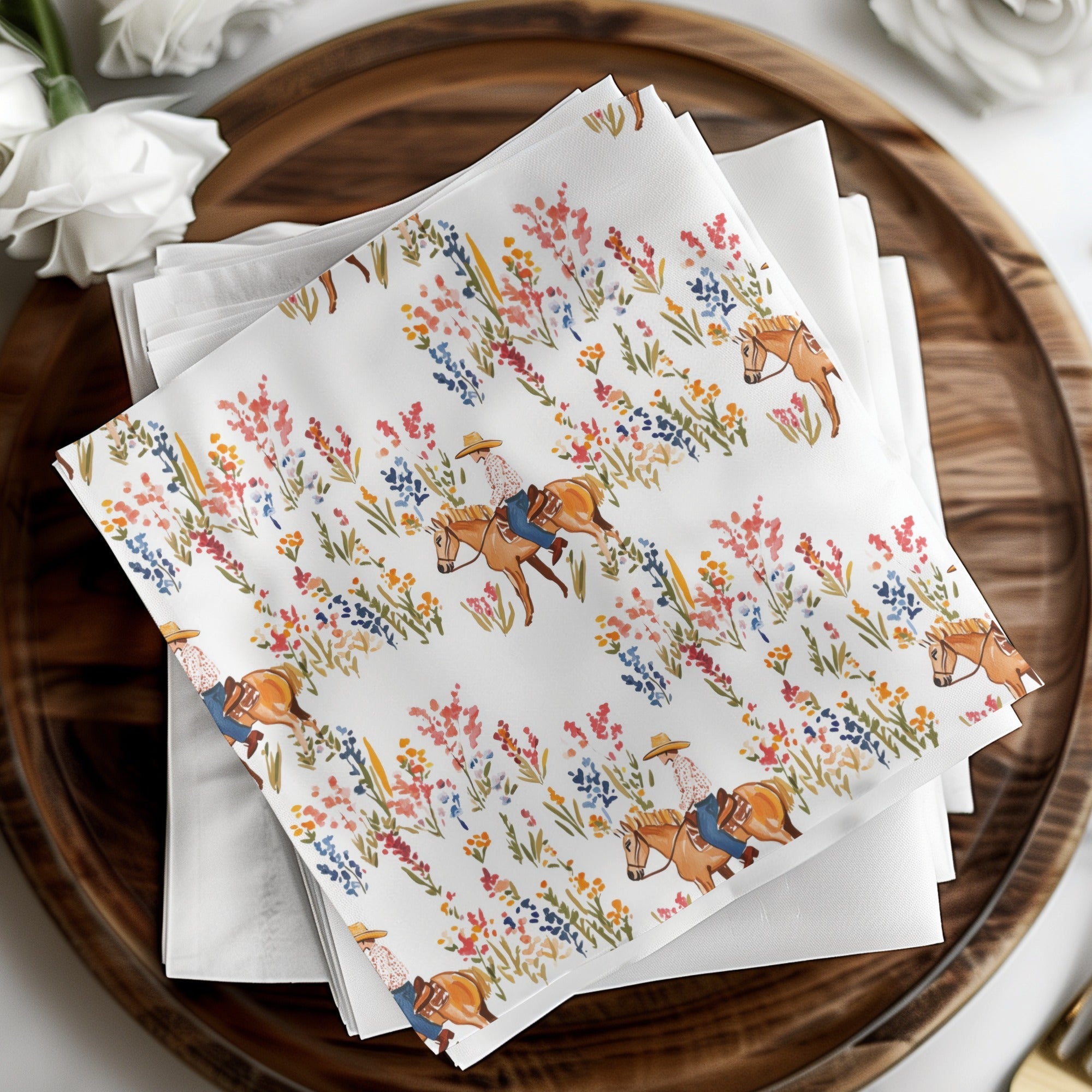 Cowgirl Digital Seamless Pattern, Wildflower Digital Paper, Horse Rider Floral Design, Western Repeat Pattern, Digital Fabric, JPEG Files - Moore and Mountain